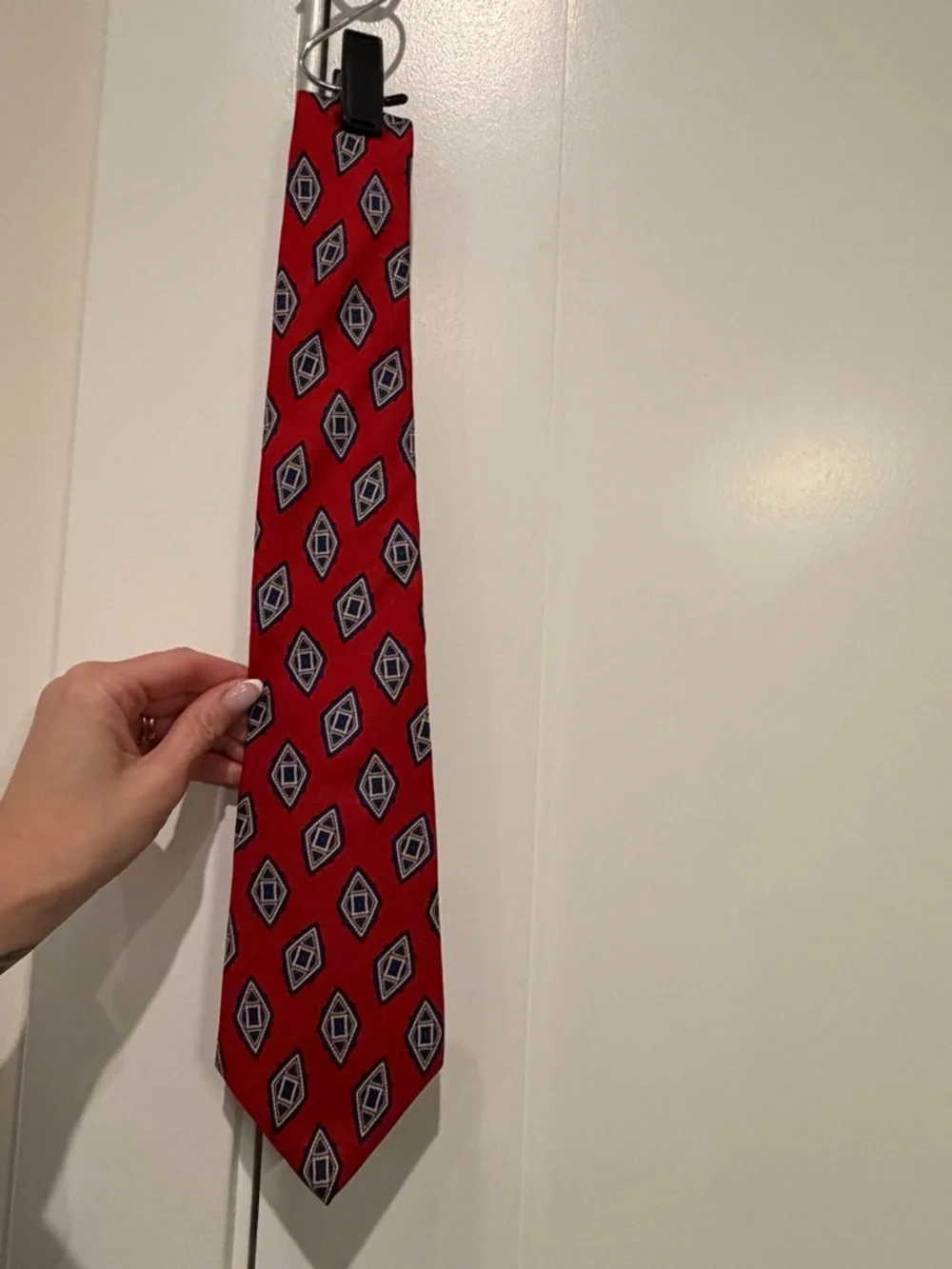 Christian Dior Silk Men's‎ Tie Necktie Red Geometric Made in USA Italy Vintage